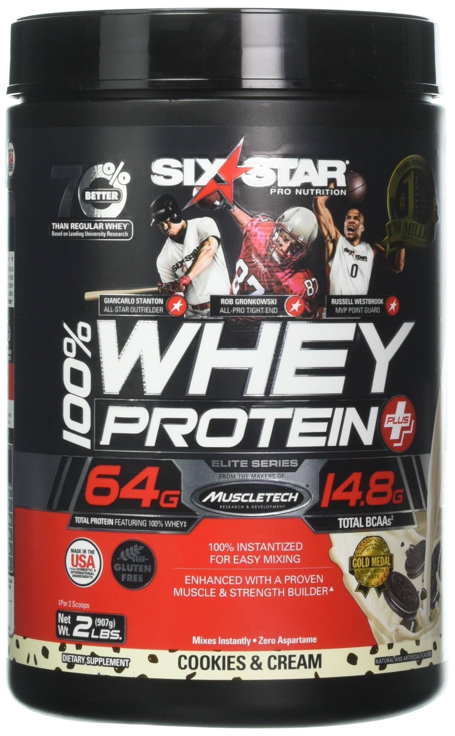 Poudre de Protéine Whey | Six Star Whey Protein Plus | Isolat et Peptides de Whey | Protéine Maigre pour le Développement Musculaire | Constructeur Musculaire pour Hommes et Femmes | Saveur Cookies & Crème 2 lb (Emballage Variable)