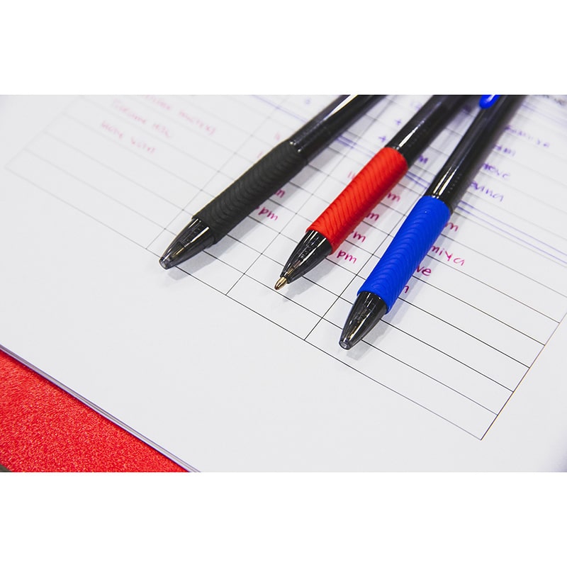 Stylo rétractable Optima Blue à encre gel-huile avec grip (lot de 3)