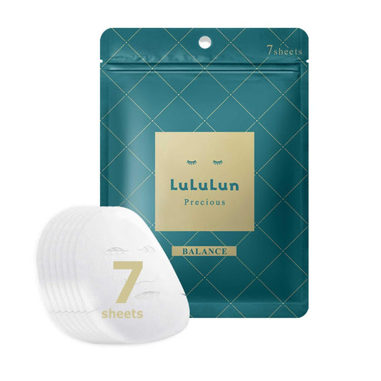 Lululun 7pc Sheet Facial Mask Patented Daily Anti-aging Hydrating & Moisturizing Face Mask Sheet Pack Set Japanese Organic & Natural Skincare PRECIOUS GREEN