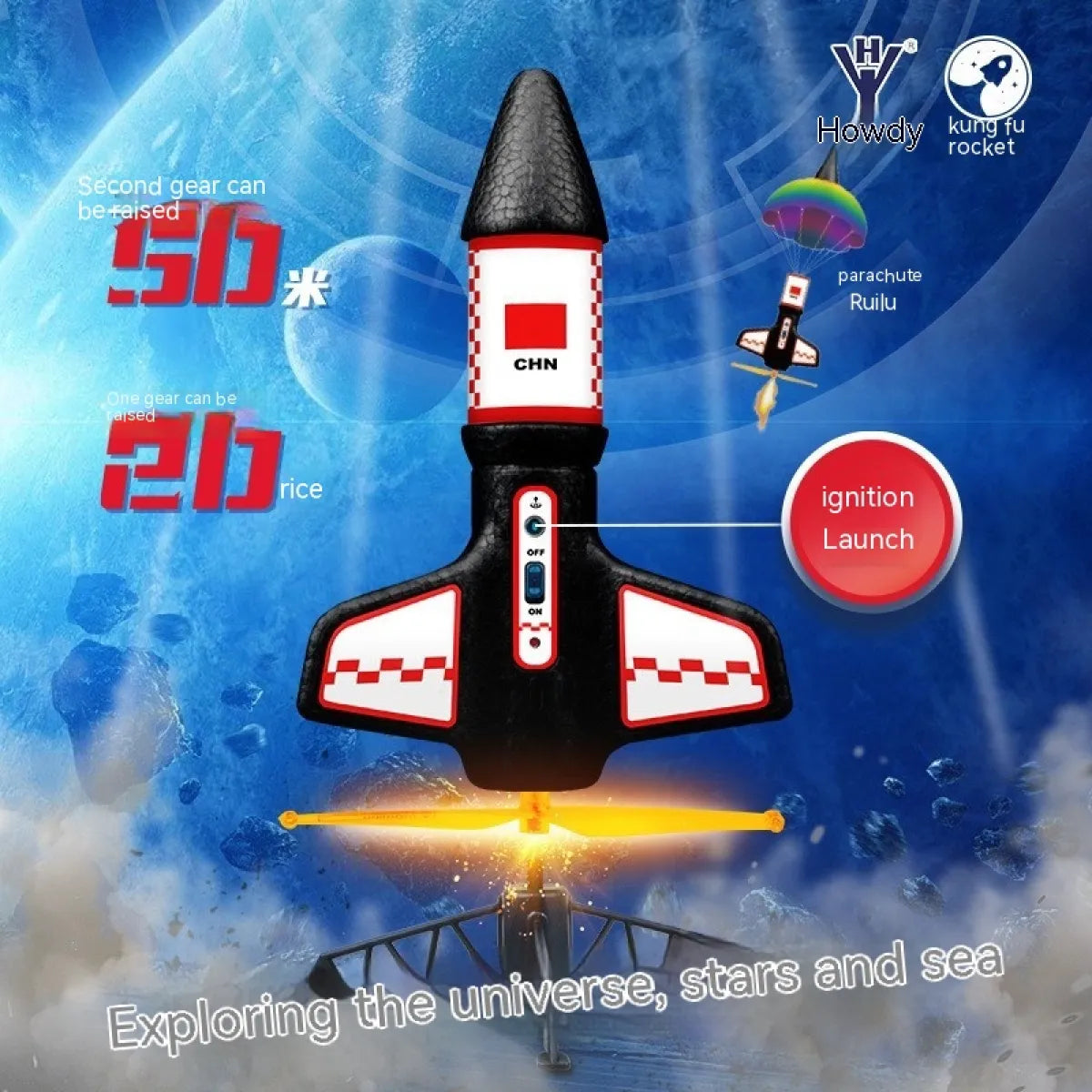 Jouet Lance-Fusée Électrique pour Enfants avec Parachute – Modèle de Fusée d’Exploration Spatiale pour Jeux en Plein Air