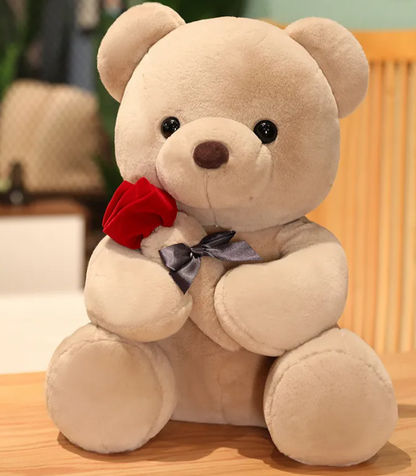 Oreiller peluche ours en peluche avec roses enlacées