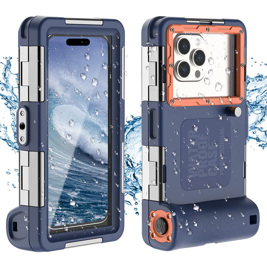 Coque de téléphone étanche sous-marine pour snorkeling et plongée, compatible iPhone 16/15/14/13 et Samsung Galaxy S24/S23/S22 [Compatible avec les smartphones de 4,7 à 6,9 pouces] (Orange)