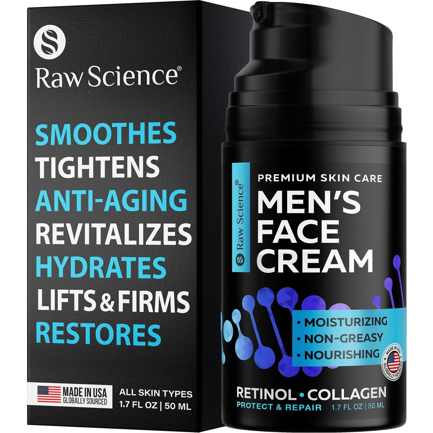 Mens Face Cream Retinol Anti Aging Face Moisturizer with Collagen Acid 1.7 Oz
