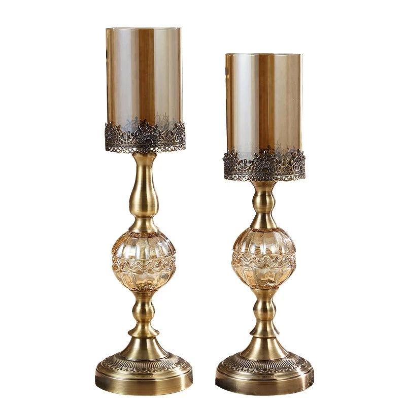Luxury European High Table Decor Ornaments Candlelight Dinner Props Crystal Metal Candle Holders Retro Crafts