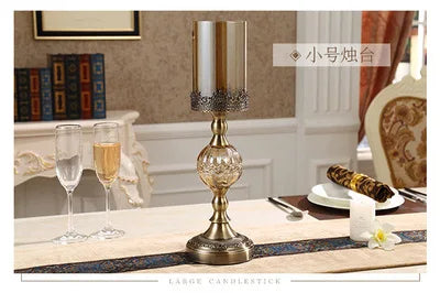 Luxury European High Table Decor Ornaments Candlelight Dinner Props Crystal Metal Candle Holders Retro Crafts