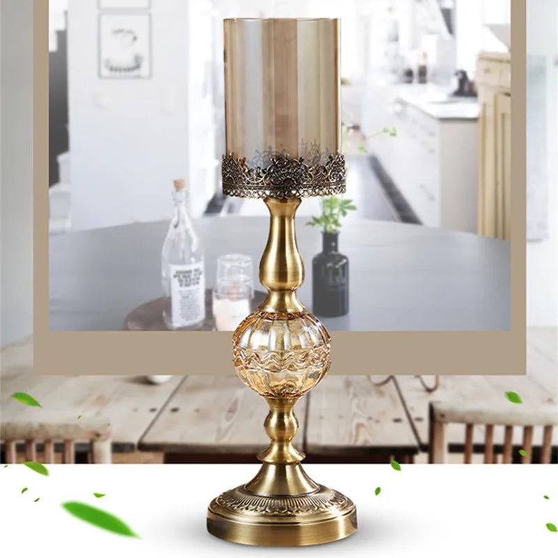 Luxury European High Table Decor Ornaments Candlelight Dinner Props Crystal Metal Candle Holders Retro Crafts