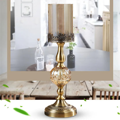 Luxury European High Table Decor Ornaments Candlelight Dinner Props Crystal Metal Candle Holders Retro Crafts