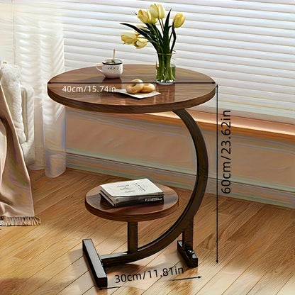 Modern Tiered Round Side Table - Double Layer Storage Accent Table for Living Room & Bedroom | Space-Saving Design