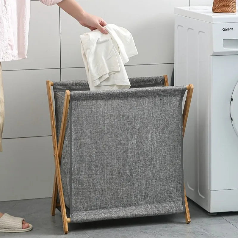 Modern Foldable Bamboo Laundry Baskets Simple Fabric Bathroom Clothes Basket Multifunctional Creative Bedroom Storage Basket
