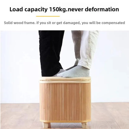 Multifunctional Wooden round Ottoman Storage Stool Fashionable Home Shoe Bench Sofa round Stool for Sitting