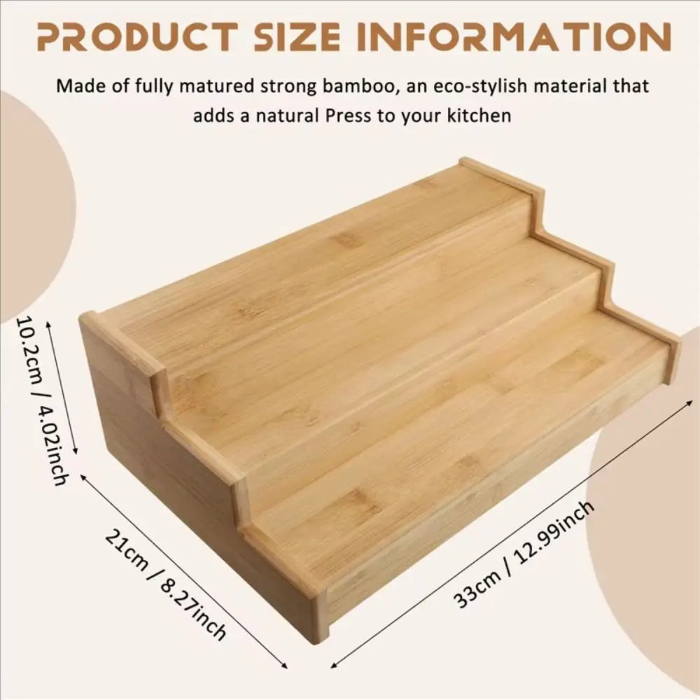 Solid Wooden 3-Tier Spice Rack Space-Saving Spice Display Seasoning Organizer Durable Multi-Tier Spice Jar Storage Set