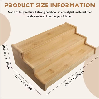 Solid Wooden 3-Tier Spice Rack Space-Saving Spice Display Seasoning Organizer Durable Multi-Tier Spice Jar Storage Set