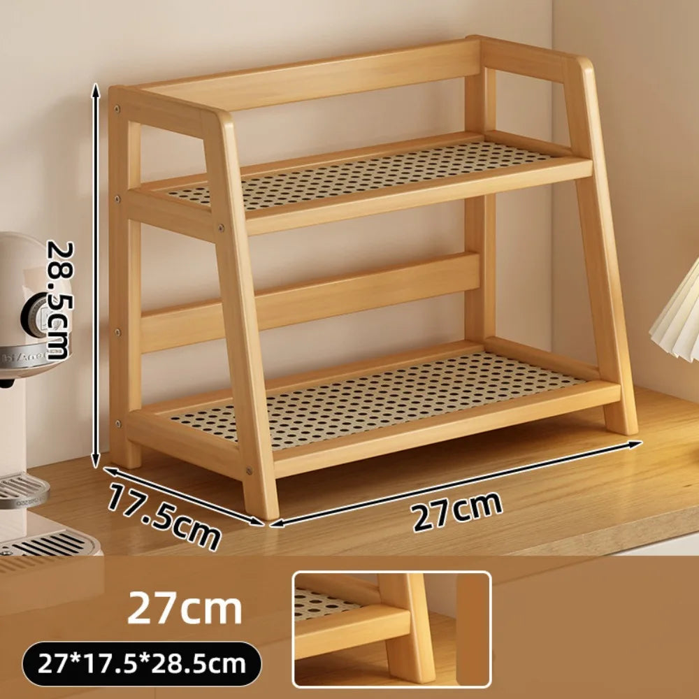 Wooden Storage Shelf Display Rack Spice Rack for Kitchen Rattan Desktop Organizer for Countertop Makeup Organizer