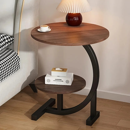 Modern Tiered Round Side Table - Double Layer Storage Accent Table for Living Room & Bedroom | Space-Saving Design