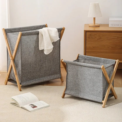 Modern Foldable Bamboo Laundry Baskets Simple Fabric Bathroom Clothes Basket Multifunctional Creative Bedroom Storage Basket