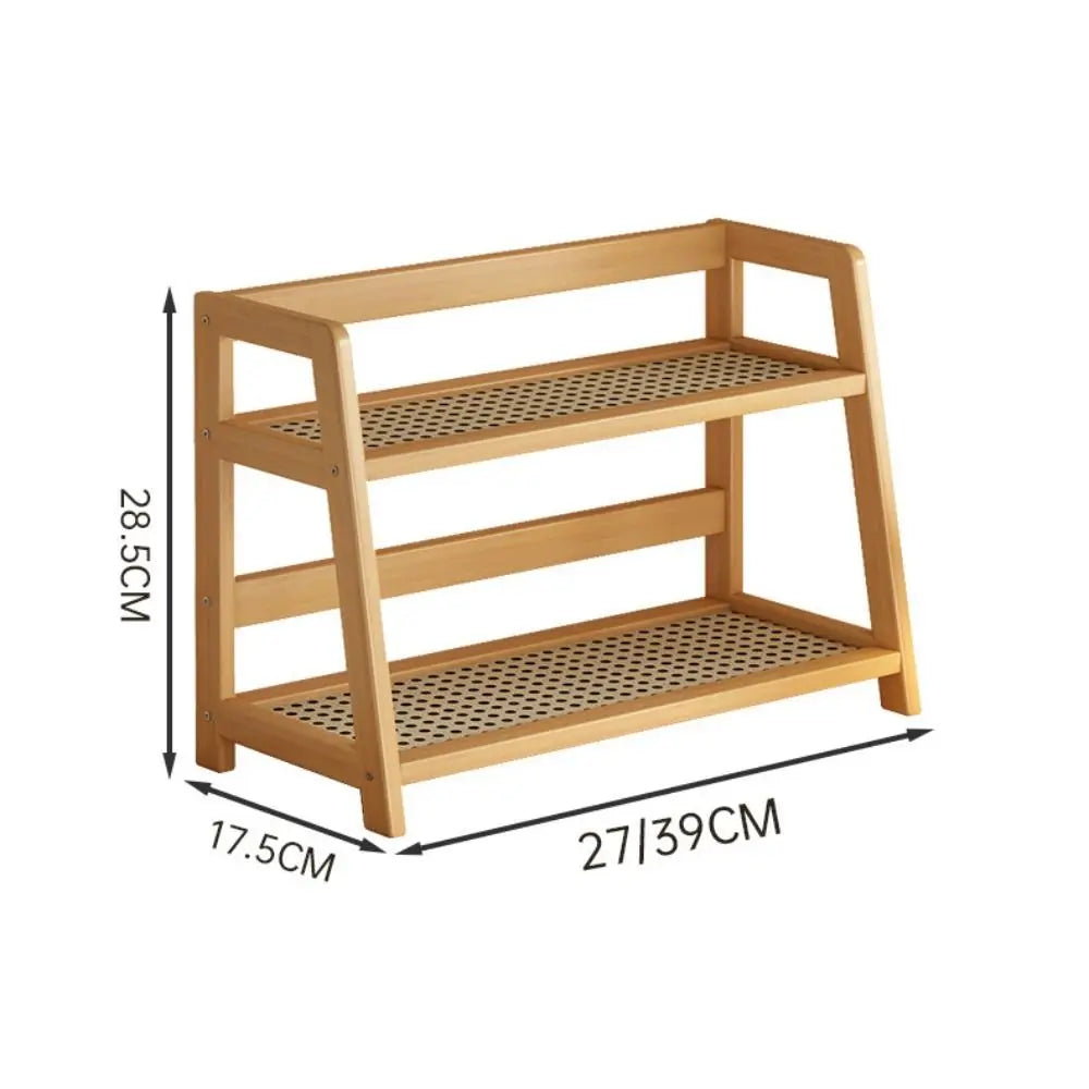 Wooden Storage Shelf Display Rack Spice Rack for Kitchen Rattan Desktop Organizer for Countertop Makeup Organizer