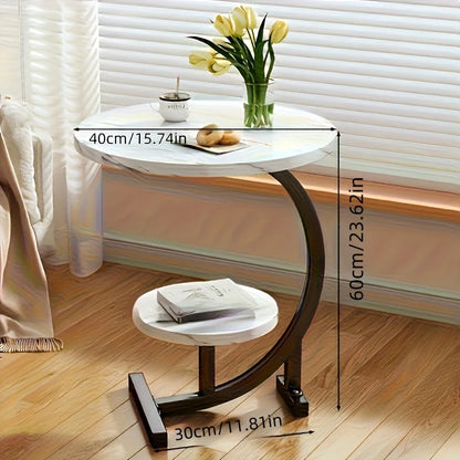Modern Tiered Round Side Table - Double Layer Storage Accent Table for Living Room & Bedroom | Space-Saving Design