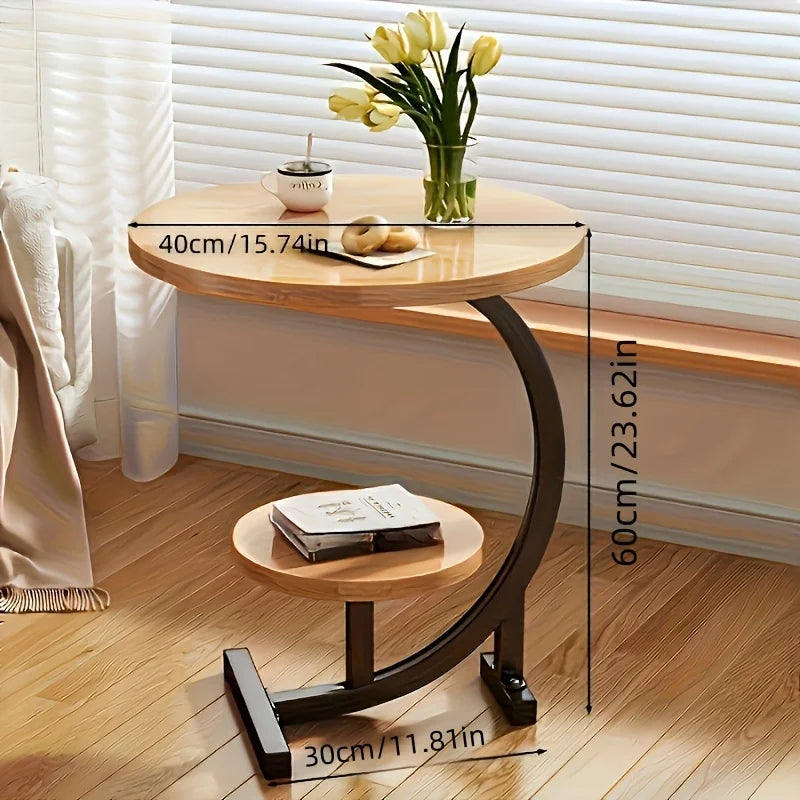 Modern Tiered Round Side Table - Double Layer Storage Accent Table for Living Room & Bedroom | Space-Saving Design