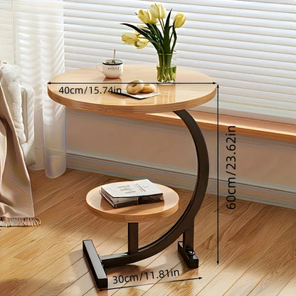 Modern Tiered Round Side Table - Double Layer Storage Accent Table for Living Room & Bedroom | Space-Saving Design