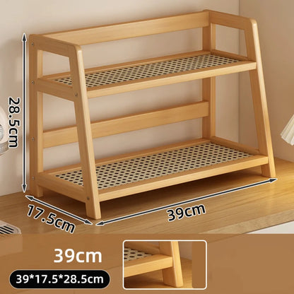Wooden Storage Shelf Display Rack Spice Rack for Kitchen Rattan Desktop Organizer for Countertop Makeup Organizer