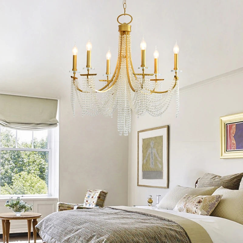 Luxury Candle Chandelier Romantic Crystal Hanging Lamp For Villa Dining Room Bedroom Indoor Decor Art Living Room Pendant Lamp