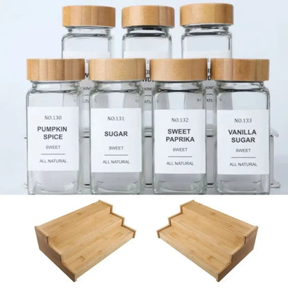 Solid Wooden 3-Tier Spice Rack Space-Saving Spice Display Seasoning Organizer Durable Multi-Tier Spice Jar Storage Set