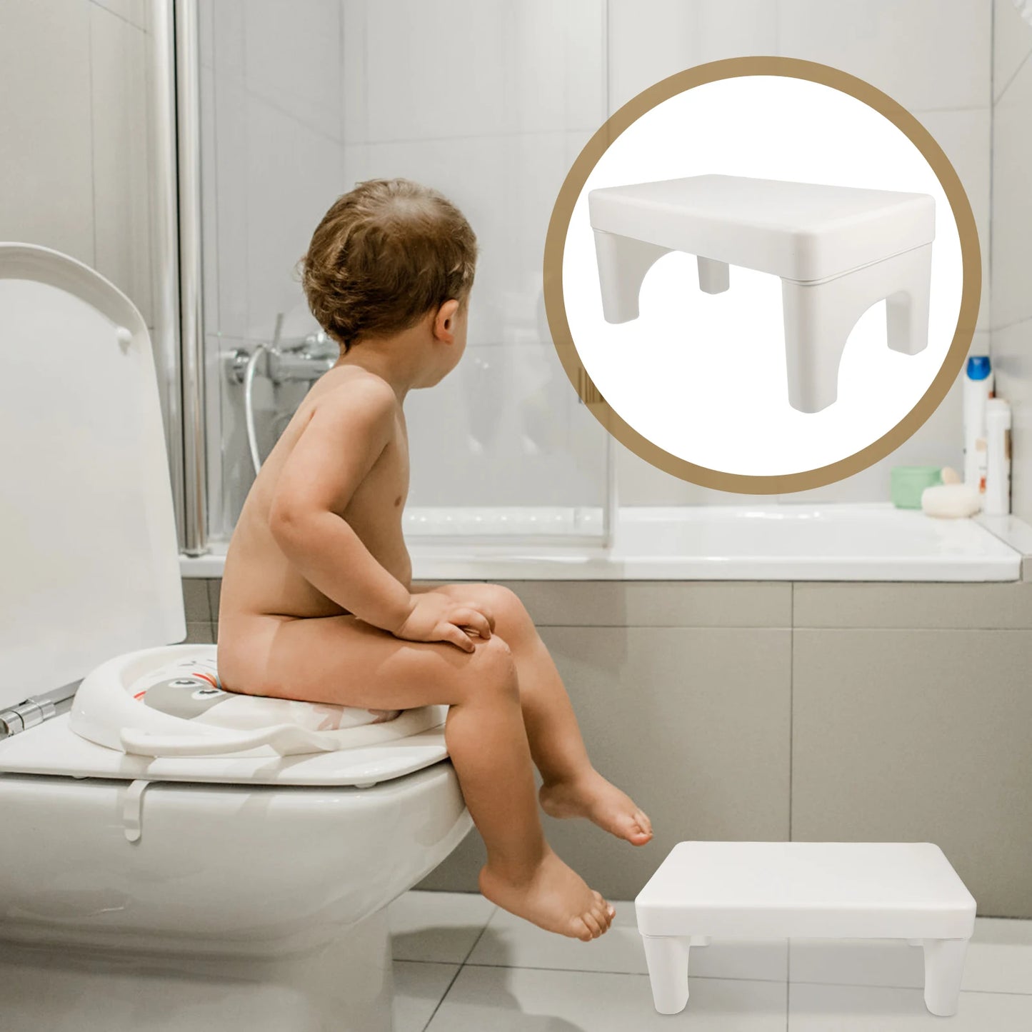 Toilet Stool Ottoman Folding Adults White Marble Poop Potty Training Step for Bathroom Short Child