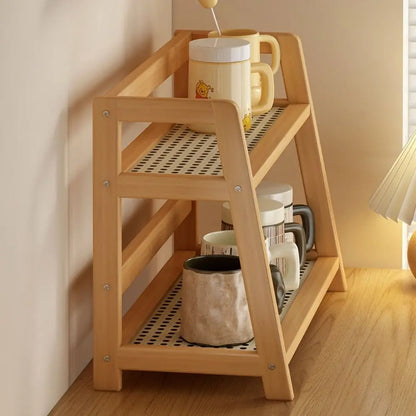 Wooden Storage Shelf Display Rack Spice Rack for Kitchen Rattan Desktop Organizer for Countertop Makeup Organizer